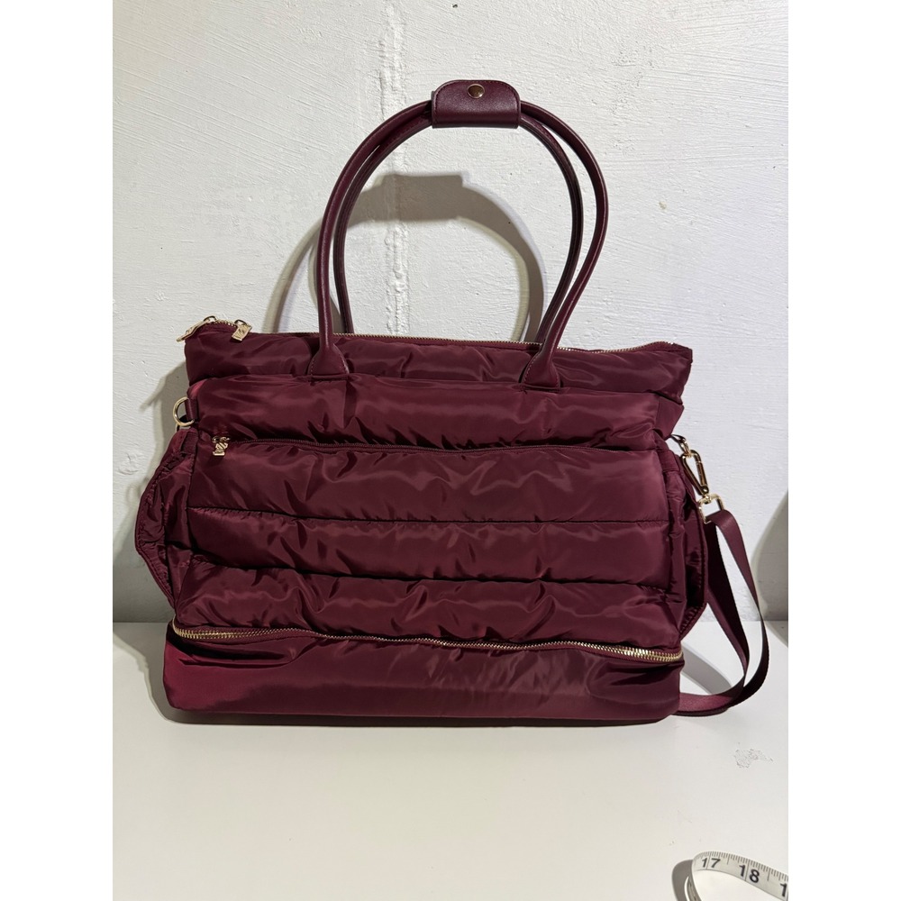 Unbranded Burgundy Quilted Puffer Tote Bag Large Nylon Travel Gym Weekender